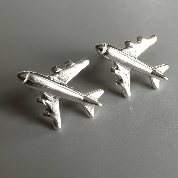 Sterling Silver Airplane Stud Earrings - Picture 8 of 8